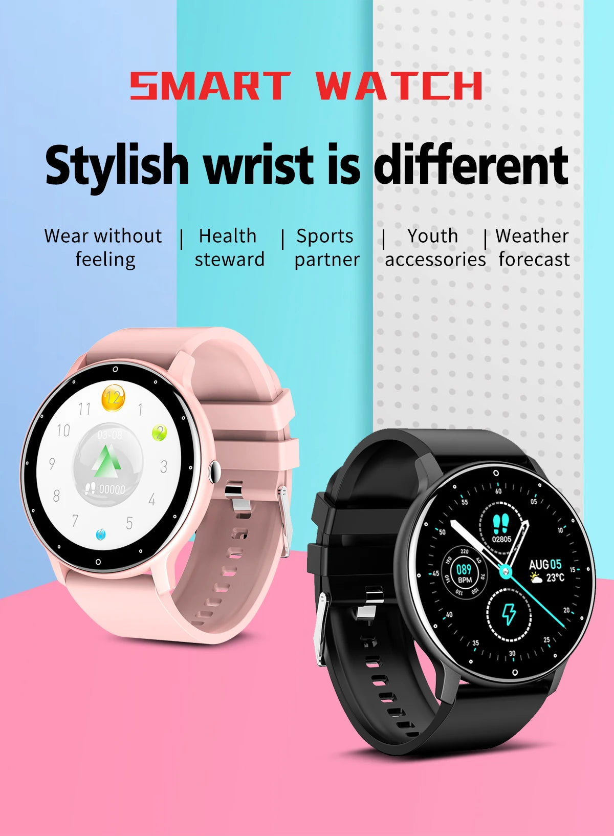 Smart Fitness Watch for Women & Men – Waterproof Sports Smartwatch with Heart Rate Monitor, Compatible with Xiaomi, Android & iOS
