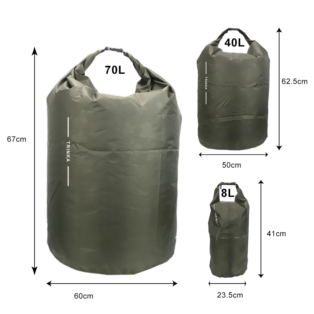 Waterproof Storage Bags for Outdoor Adventures – 8L, 40L, 70L Dry Sack Pouches for Boating, Kayaking, Canoeing, and Travel