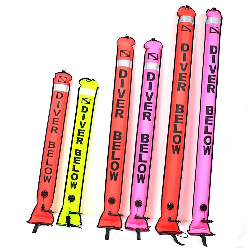 DIVE 1.5M Inflatable Scuba Diving SMB – High-Visibility Surface Marker Buoy with Oral & Regulator Inflation, Reflective Strips, & Stainless Steel D-Rings