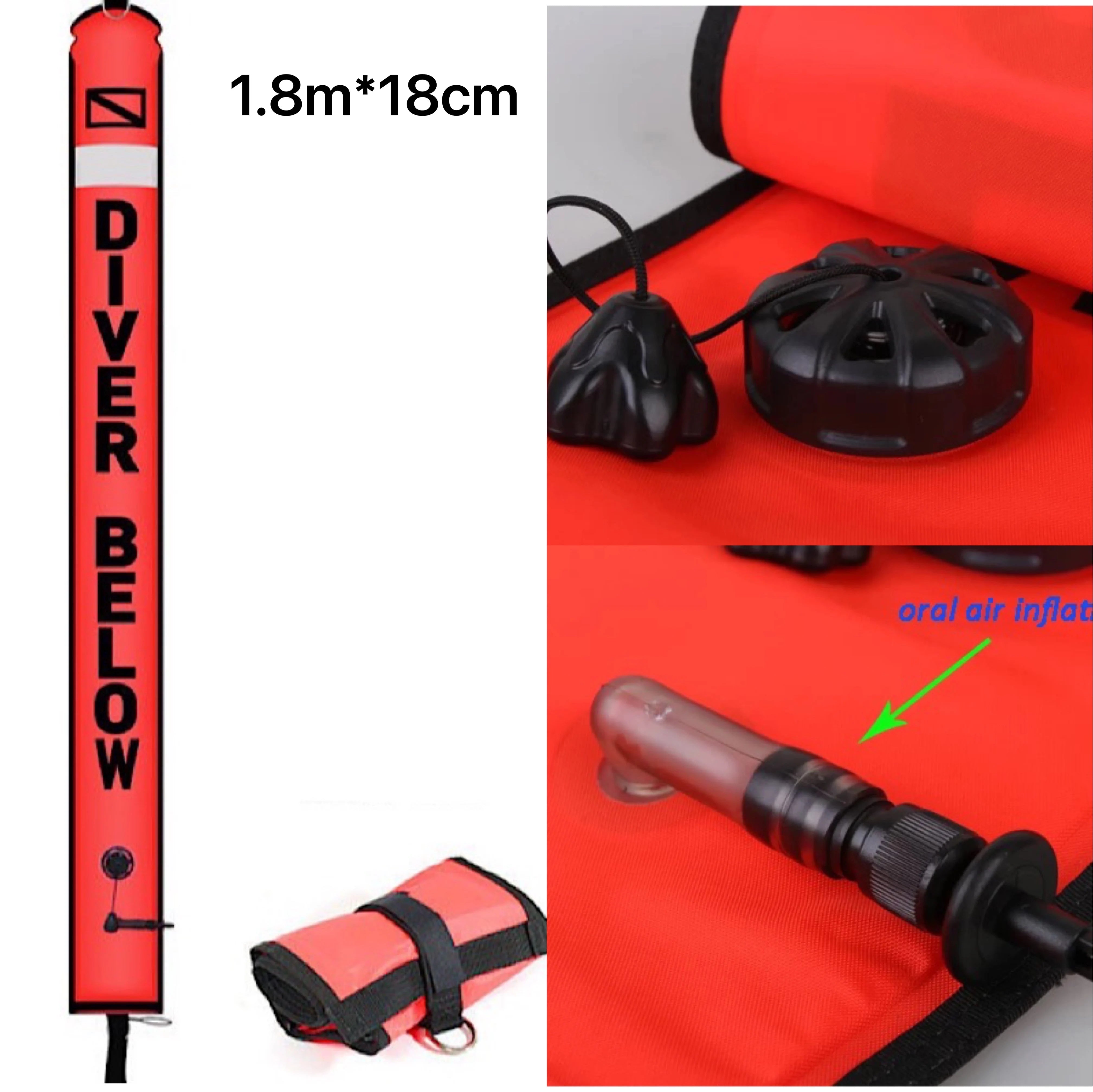 DIVE 1.5M Inflatable Scuba Diving SMB – High-Visibility Surface Marker Buoy with Oral & Regulator Inflation, Reflective Strips, & Stainless Steel D-Rings