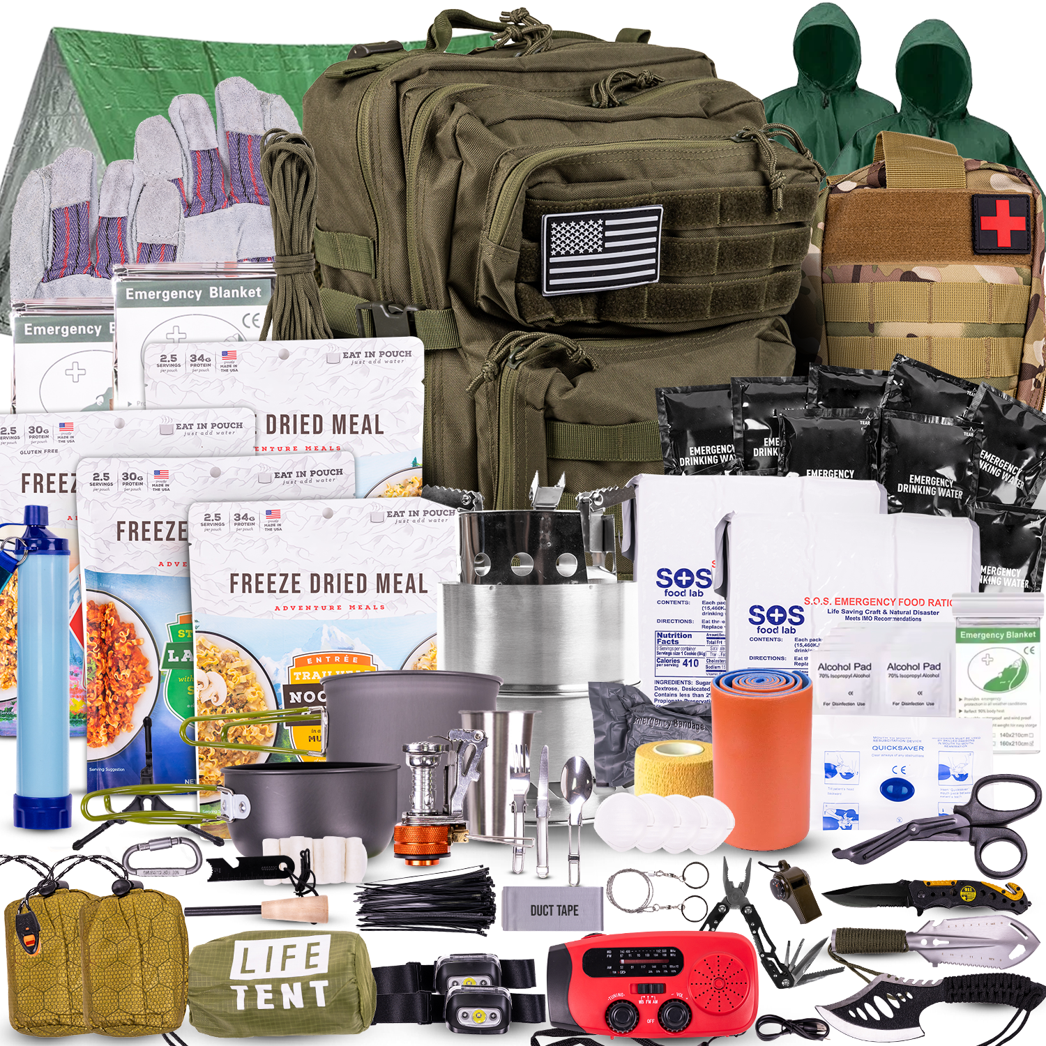 Complete 72 Hour Fully Loaded Bug Out Bag - Emergency Survival Kit - Get Home Bag - Go Bag Emergency Backpack for Earthquake, Disaster, Preparedness - Bugout Gear, Doomsday Preppers Supplies