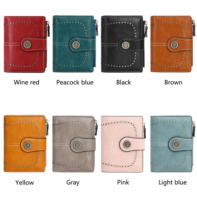 RFID Blocking Women’s Retro Wallet – Multi-Card Holder, Zipper Coin Purse, Anti-Theft Short Wallet with Buckle, Fashion Small Wallet for Cards, Cash, and Coins