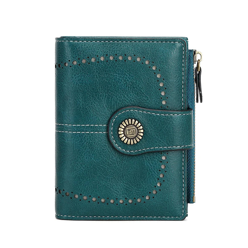 RFID Blocking Women’s Retro Wallet – Multi-Card Holder, Zipper Coin Purse, Anti-Theft Short Wallet with Buckle, Fashion Small Wallet for Cards, Cash, and Coins