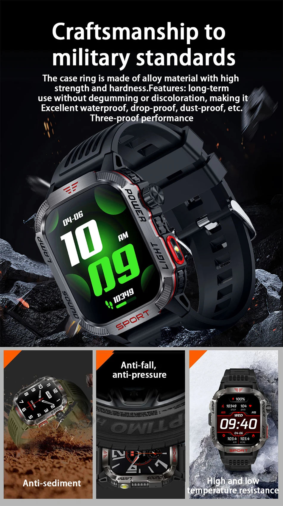 Military GPS Smartwatch for Men – Waterproof Outdoor Sports Watch with Flashlight, Compass, Bluetooth Calling & Fitness Tracker