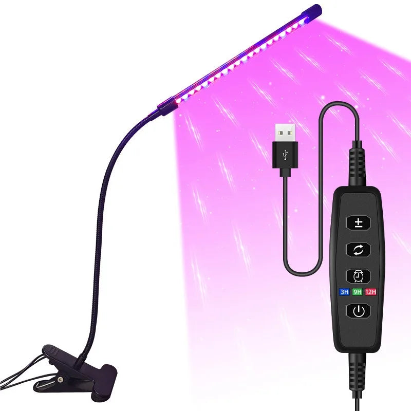 USB LED Grow Light for Indoor Plants – Full Spectrum with 10 Dimmable Levels & Timer (3H/9H/12H) | Hydroponic Greenhouse Grow Lamp