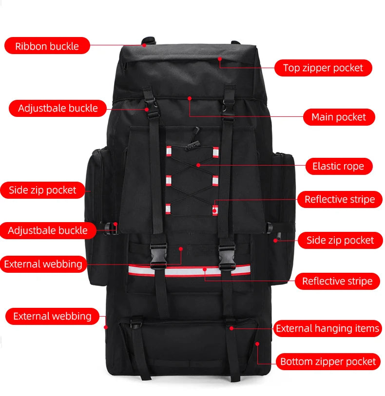 130L Large Hiking Camping Backpack – Tactical MOLLE Travel Rucksack for Men | Waterproof Trekking Outdoor Sports Pack