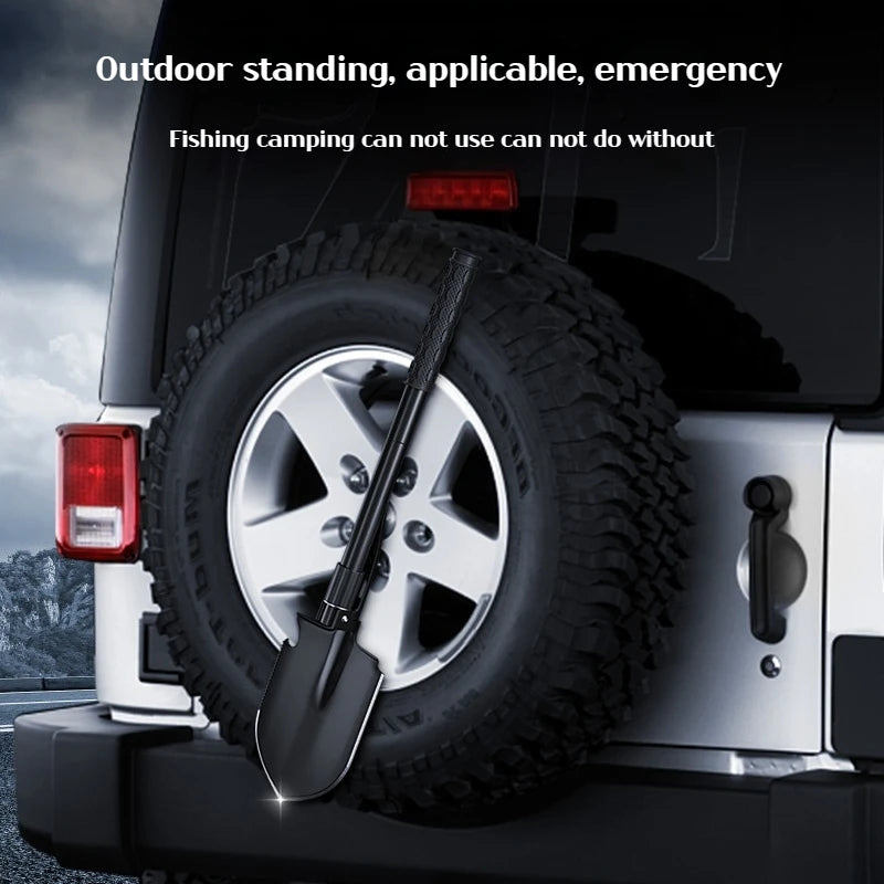 Multifunctional Folding Survival Shovel – Heavy-Duty Carbon Steel Tactical Entrenching Tool with Pickaxe, Saw, and Bottle Opener for Camping, Hiking, Off-Road, and Emergency Use