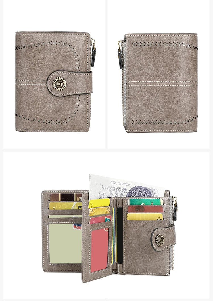 RFID Blocking Women’s Retro Wallet – Multi-Card Holder, Zipper Coin Purse, Anti-Theft Short Wallet with Buckle, Fashion Small Wallet for Cards, Cash, and Coins