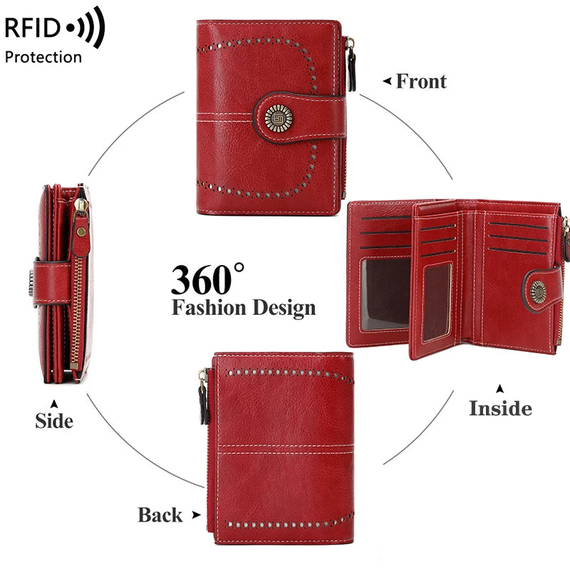 RFID Blocking Women’s Retro Wallet – Multi-Card Holder, Zipper Coin Purse, Anti-Theft Short Wallet with Buckle, Fashion Small Wallet for Cards, Cash, and Coins