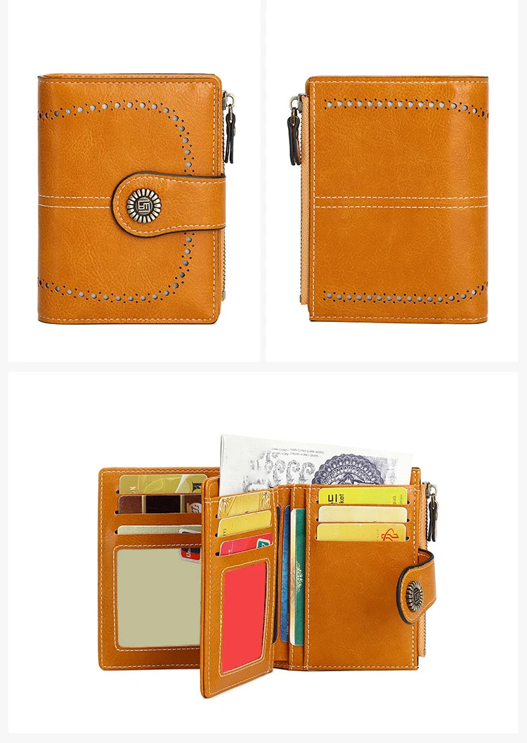 RFID Blocking Women’s Retro Wallet – Multi-Card Holder, Zipper Coin Purse, Anti-Theft Short Wallet with Buckle, Fashion Small Wallet for Cards, Cash, and Coins