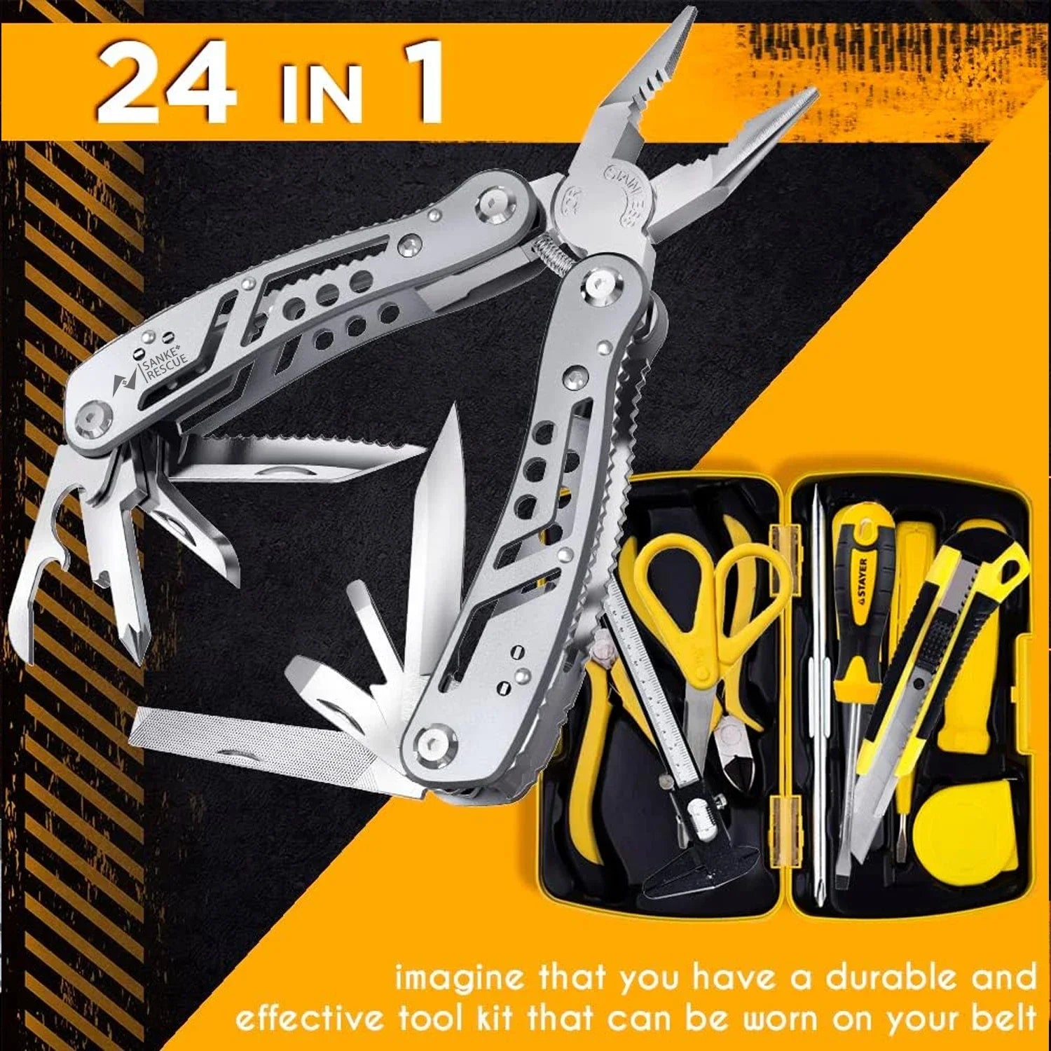24-in-1 Multitool Pocket Pliers with Knife & Screwdriver – Portable Survival Tool for Camping, Hunting, Hiking & Emergency Repairs