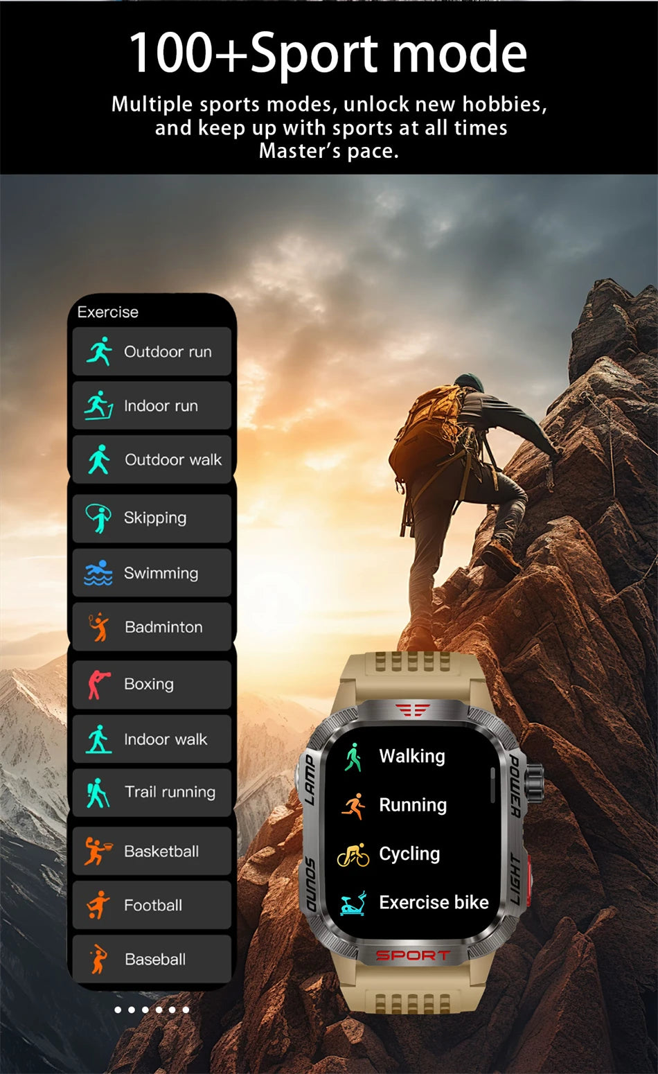 Military GPS Smartwatch for Men – Waterproof Outdoor Sports Watch with Flashlight, Compass, Bluetooth Calling & Fitness Tracker