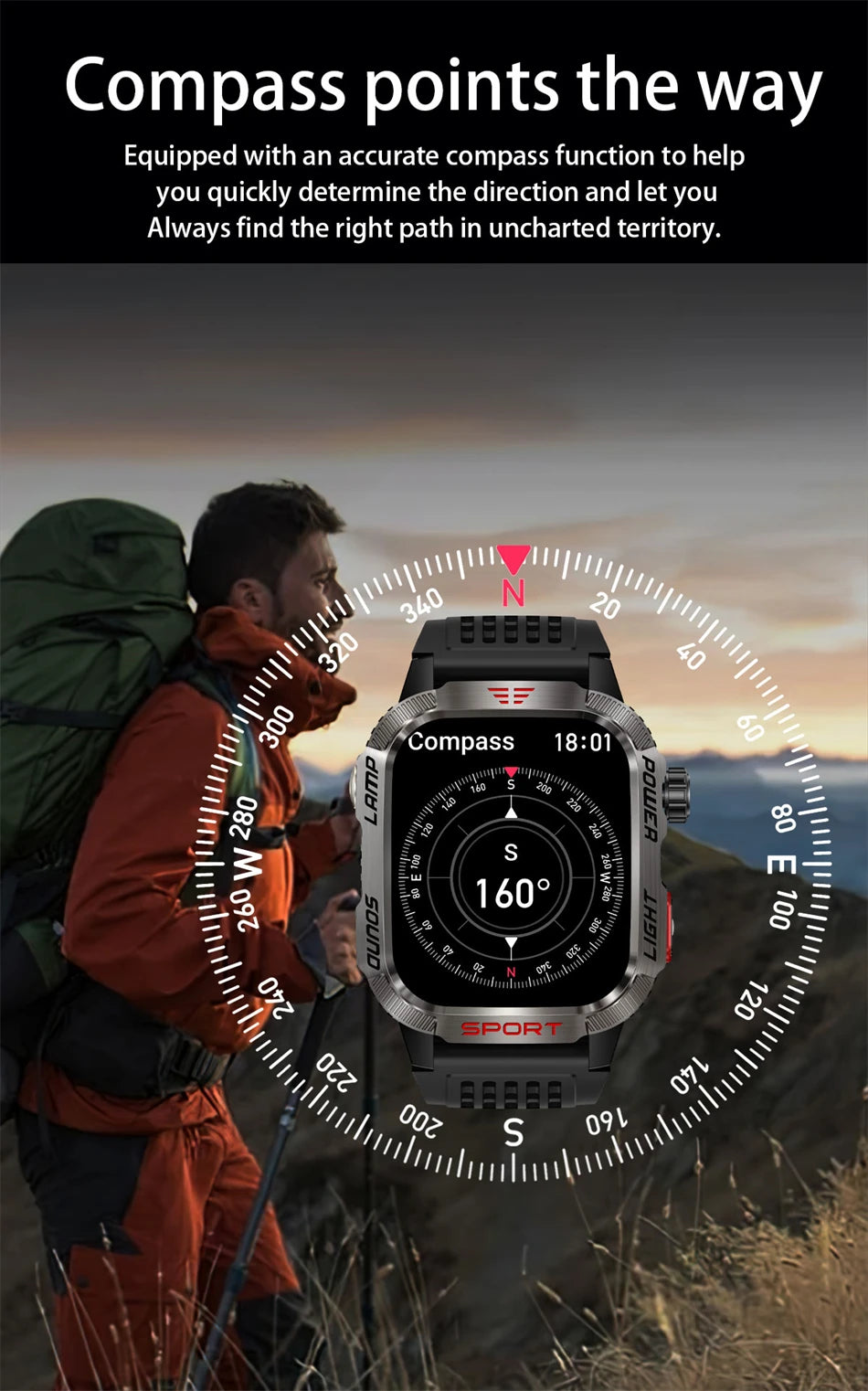 Military GPS Smartwatch for Men – Waterproof Outdoor Sports Watch with Flashlight, Compass, Bluetooth Calling & Fitness Tracker
