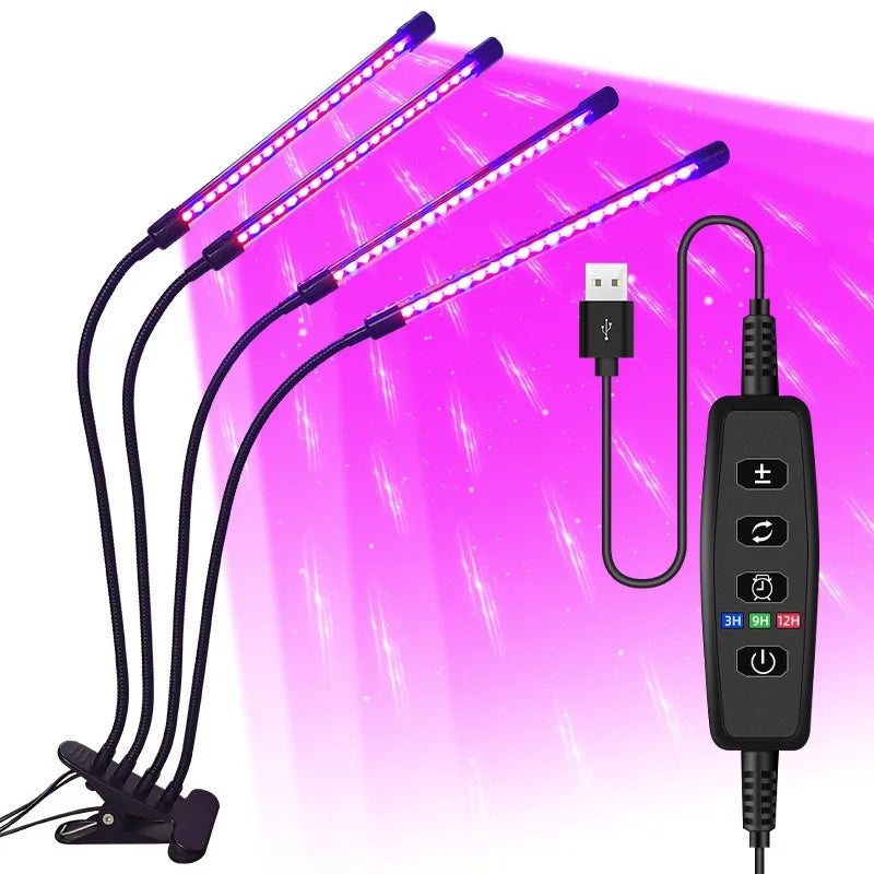 USB LED Grow Light for Indoor Plants – Full Spectrum with 10 Dimmable Levels & Timer (3H/9H/12H) | Hydroponic Greenhouse Grow Lamp