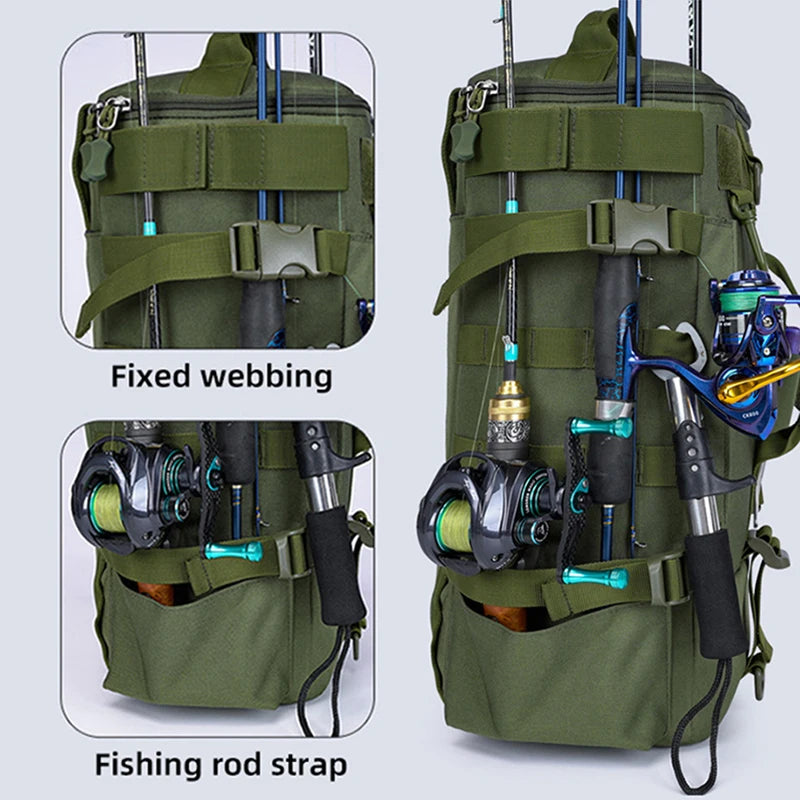 Multifunctional Fishing Tackle Backpack with Rod Holders – Heavy-Duty Molle Storage Bag for Fishing Gear, Camping, Hiking & Outdoor Sports