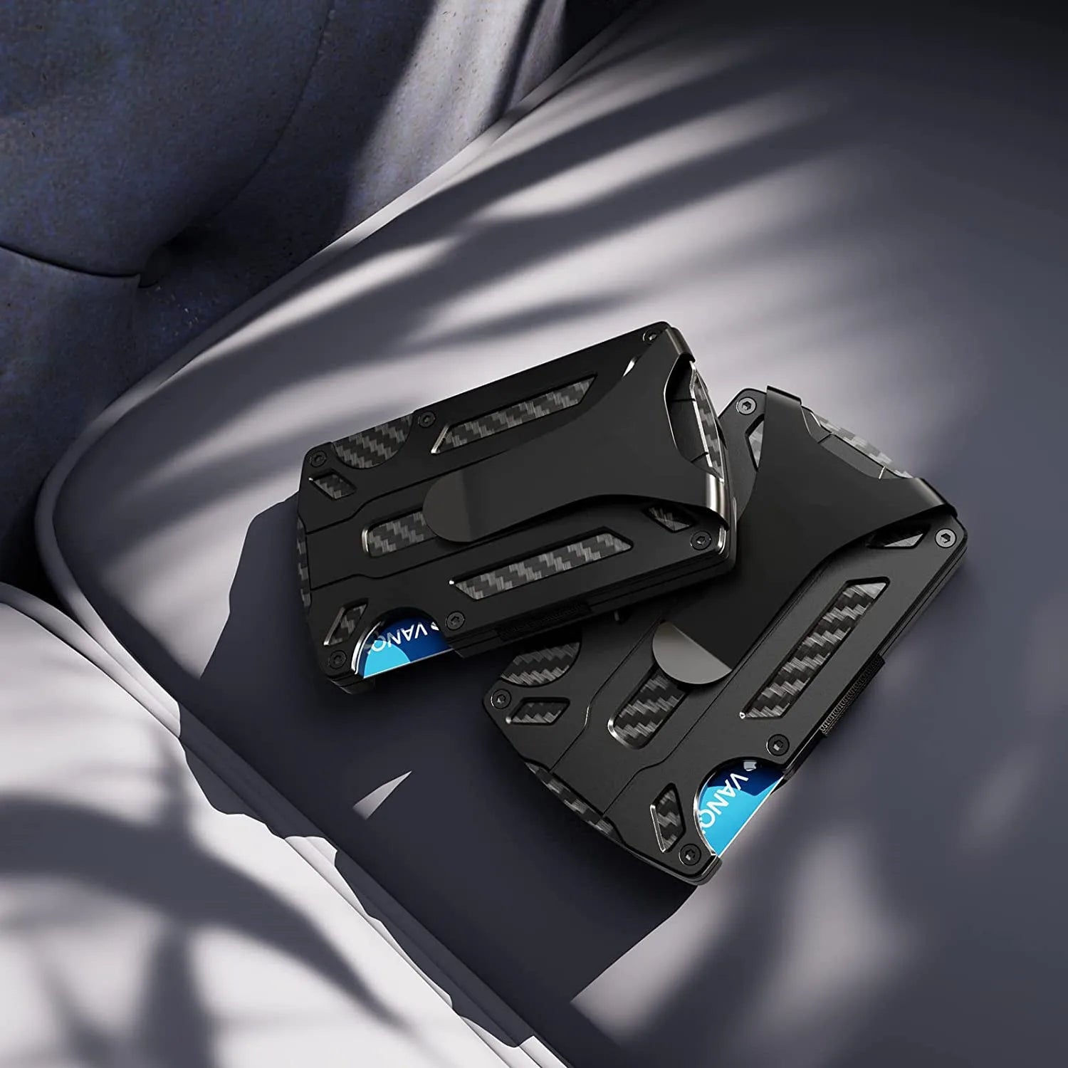 Minimalist Metal Wallet for Men – Slim RFID Blocking Front Pocket Tactical Wallet with Carbon Fiber Card Holder & Money Clip