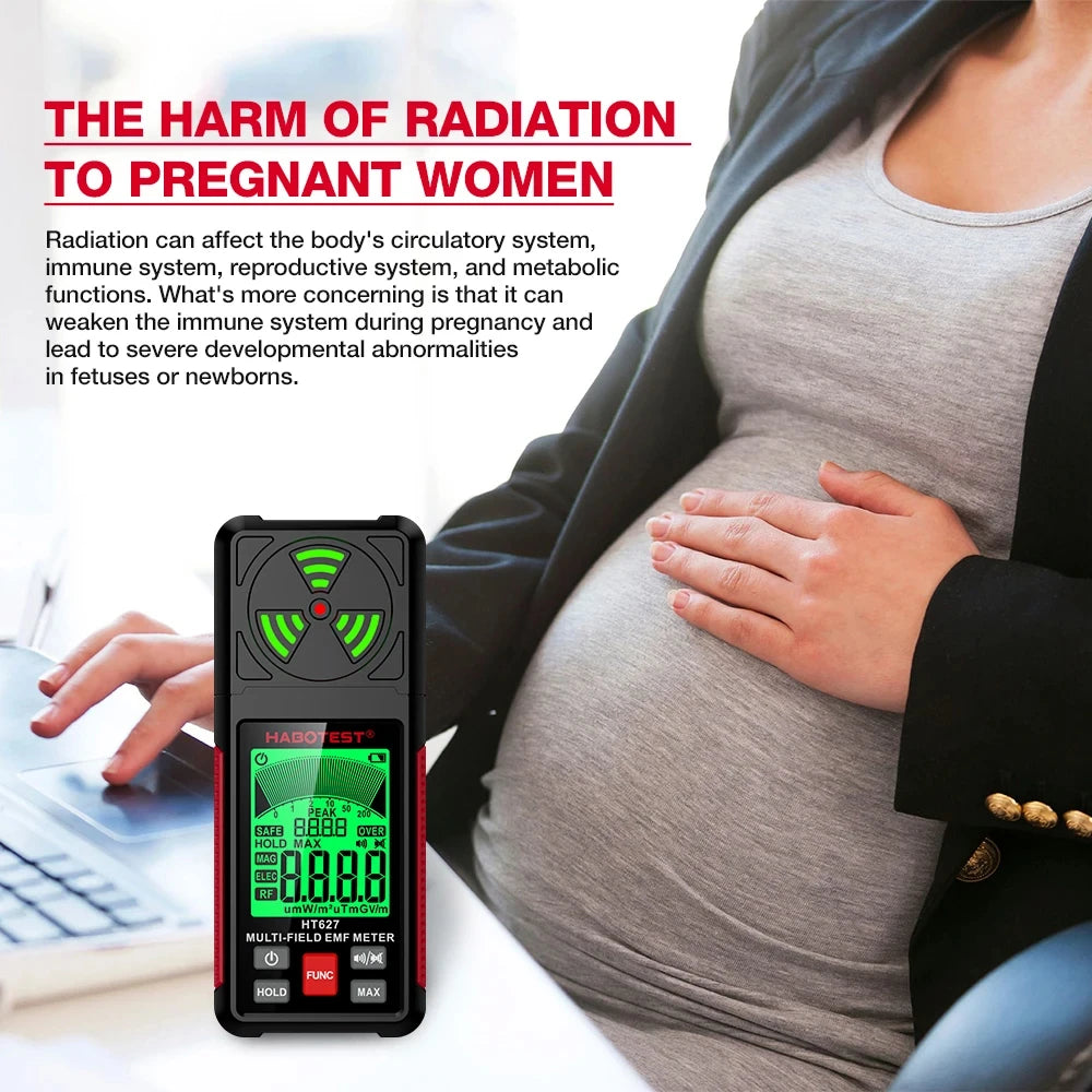 3-in-1 Portable Electromagnetic Radiation Tester – Handheld Digital EMF Meter HT627 for Radio Frequency, Electric, and Magnetic Fields