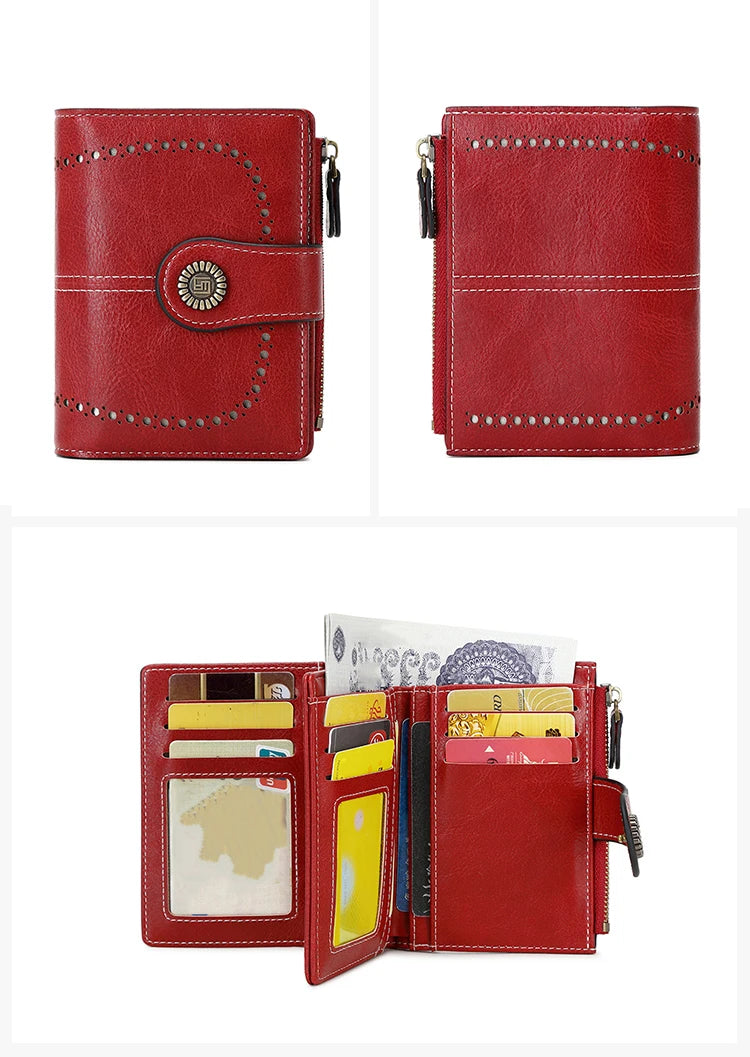 RFID Blocking Women’s Retro Wallet – Multi-Card Holder, Zipper Coin Purse, Anti-Theft Short Wallet with Buckle, Fashion Small Wallet for Cards, Cash, and Coins