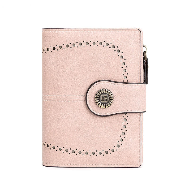 RFID Blocking Women’s Retro Wallet – Multi-Card Holder, Zipper Coin Purse, Anti-Theft Short Wallet with Buckle, Fashion Small Wallet for Cards, Cash, and Coins