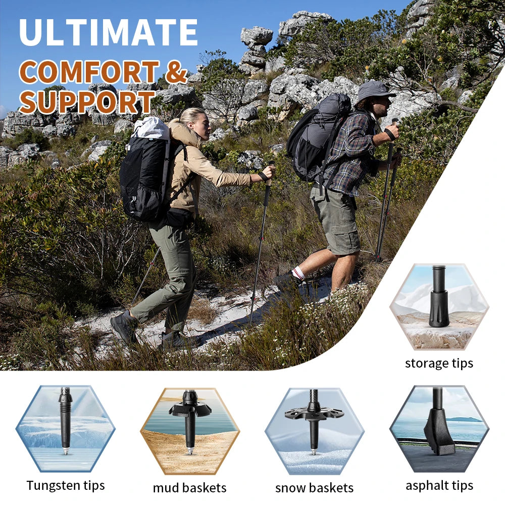 Lightweight Carbon Fiber Trekking Poles – 2PCS Collapsible Telescopic Hiking Sticks for Walking, Climbing & Backpacking