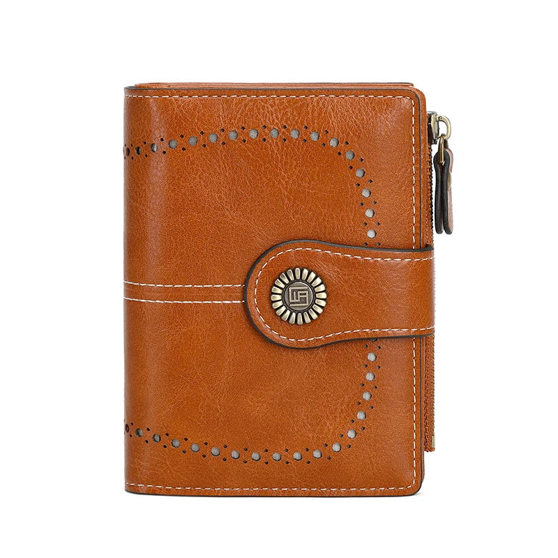 RFID Blocking Women’s Retro Wallet – Multi-Card Holder, Zipper Coin Purse, Anti-Theft Short Wallet with Buckle, Fashion Small Wallet for Cards, Cash, and Coins