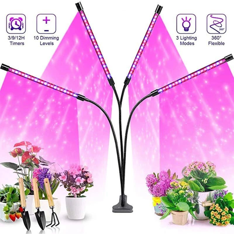 USB LED Grow Light for Indoor Plants – Full Spectrum with 10 Dimmable Levels & Timer (3H/9H/12H) | Hydroponic Greenhouse Grow Lamp