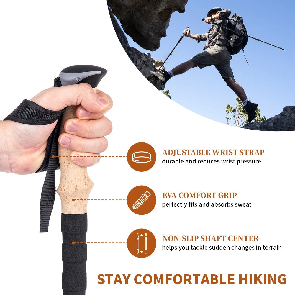 Lightweight Carbon Fiber Trekking Poles – 2PCS Collapsible Telescopic Hiking Sticks for Walking, Climbing & Backpacking
