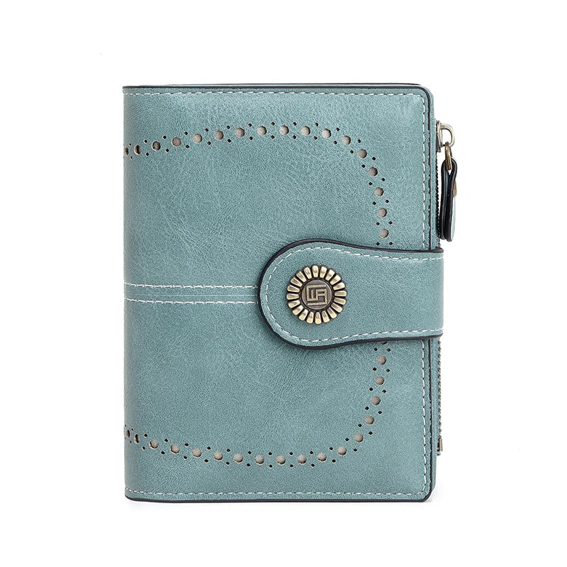 RFID Blocking Women’s Retro Wallet – Multi-Card Holder, Zipper Coin Purse, Anti-Theft Short Wallet with Buckle, Fashion Small Wallet for Cards, Cash, and Coins