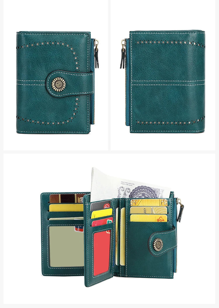 RFID Blocking Women’s Retro Wallet – Multi-Card Holder, Zipper Coin Purse, Anti-Theft Short Wallet with Buckle, Fashion Small Wallet for Cards, Cash, and Coins