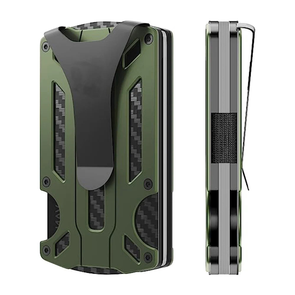 Minimalist Metal Wallet for Men – Slim RFID Blocking Front Pocket Tactical Wallet with Carbon Fiber Card Holder & Money Clip