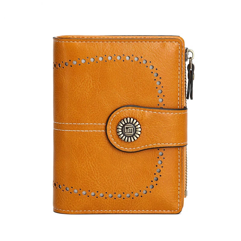 RFID Blocking Women’s Retro Wallet – Multi-Card Holder, Zipper Coin Purse, Anti-Theft Short Wallet with Buckle, Fashion Small Wallet for Cards, Cash, and Coins