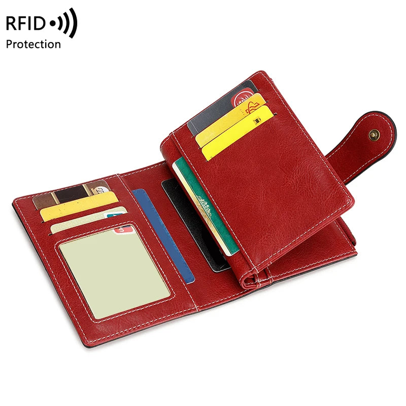 RFID Blocking Women’s Retro Wallet – Multi-Card Holder, Zipper Coin Purse, Anti-Theft Short Wallet with Buckle, Fashion Small Wallet for Cards, Cash, and Coins