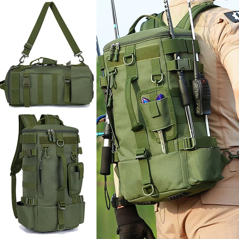 Multifunctional Fishing Tackle Backpack with Rod Holders – Heavy-Duty Molle Storage Bag for Fishing Gear, Camping, Hiking & Outdoor Sports