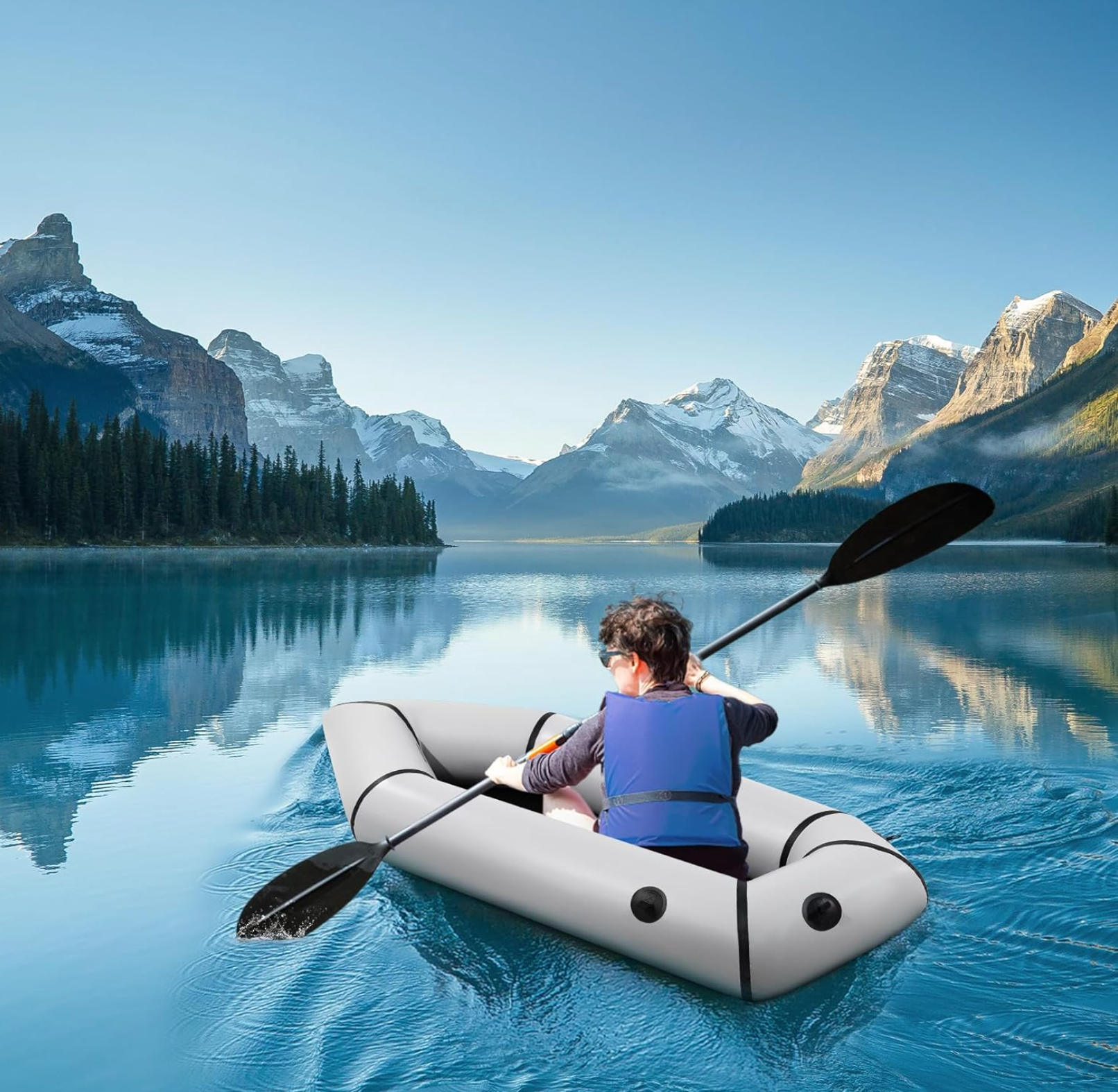 1 Person TPU Packraft, Lightweight Inflatable Travel Kayak with Soft Seat for Adults Kids - 1 Person Packraft in Flat River for Camping Trip Fishing