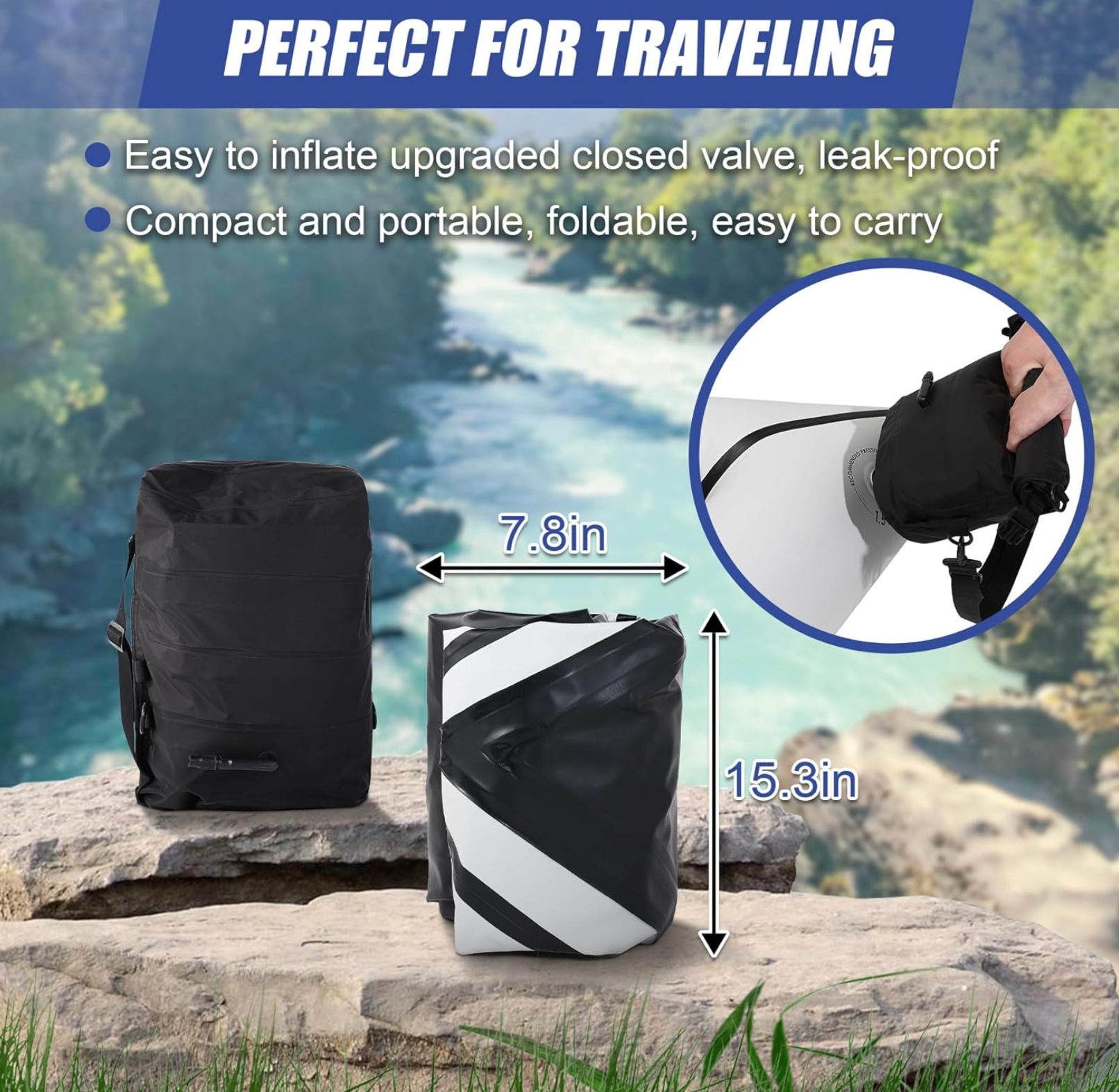 1 Person TPU Packraft, Lightweight Inflatable Travel Kayak with Soft Seat for Adults Kids - 1 Person Packraft in Flat River for Camping Trip Fishing