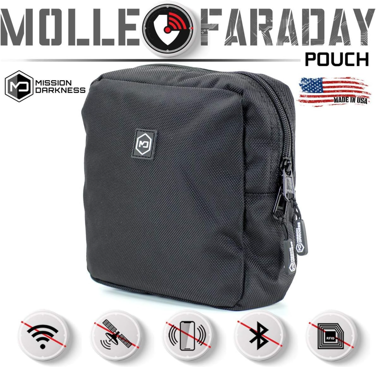 MOLLE Faraday Pouch Military-Grade Bag with RF Signal Blocking Liner Attaches to MOLLE Webbing Systems Anti-Hacking & Tracking Assurance, Data Privacy for Handheld Devices
