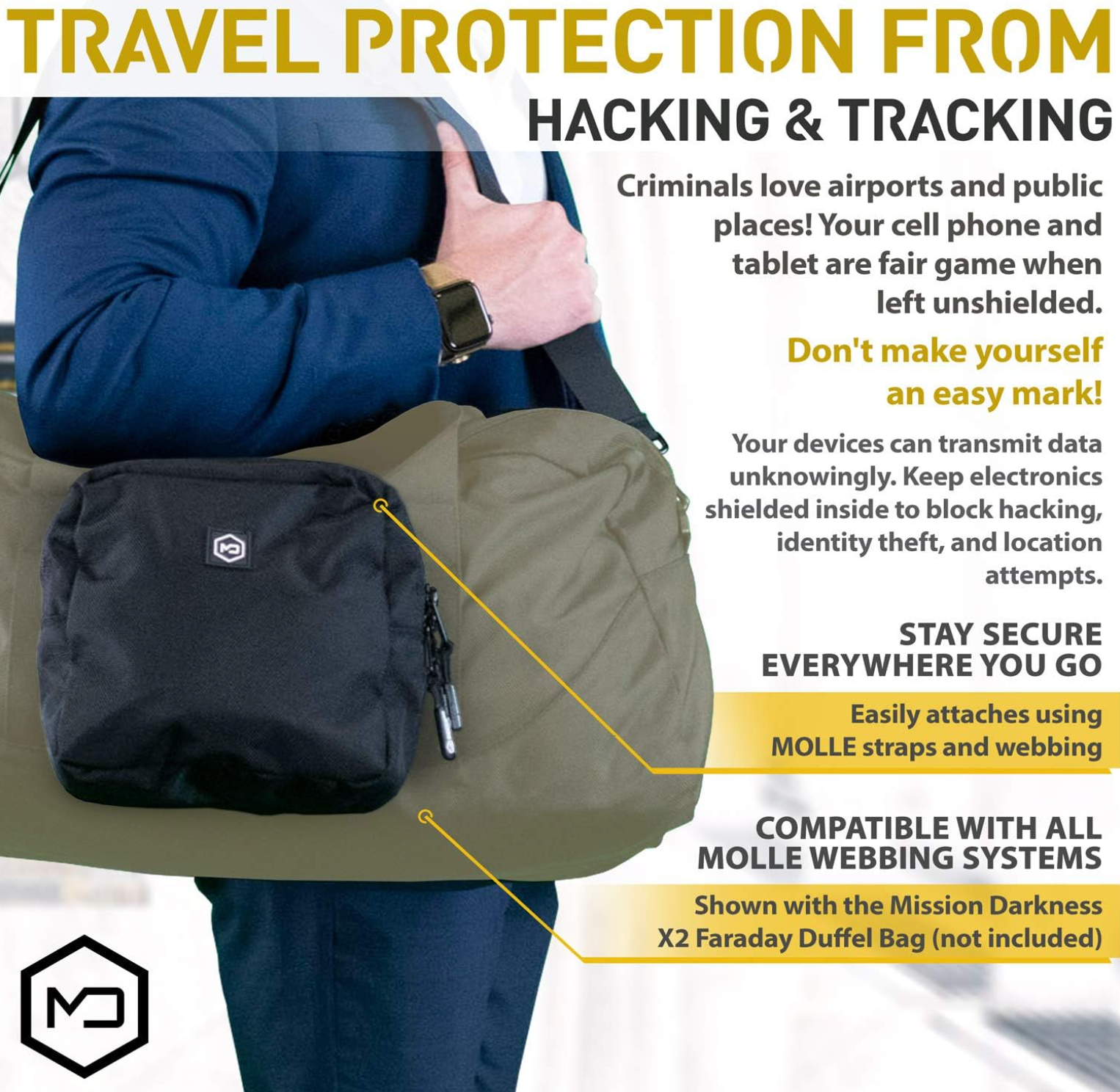 MOLLE Faraday Pouch Military-Grade Bag with RF Signal Blocking Liner Attaches to MOLLE Webbing Systems Anti-Hacking & Tracking Assurance, Data Privacy for Handheld Devices