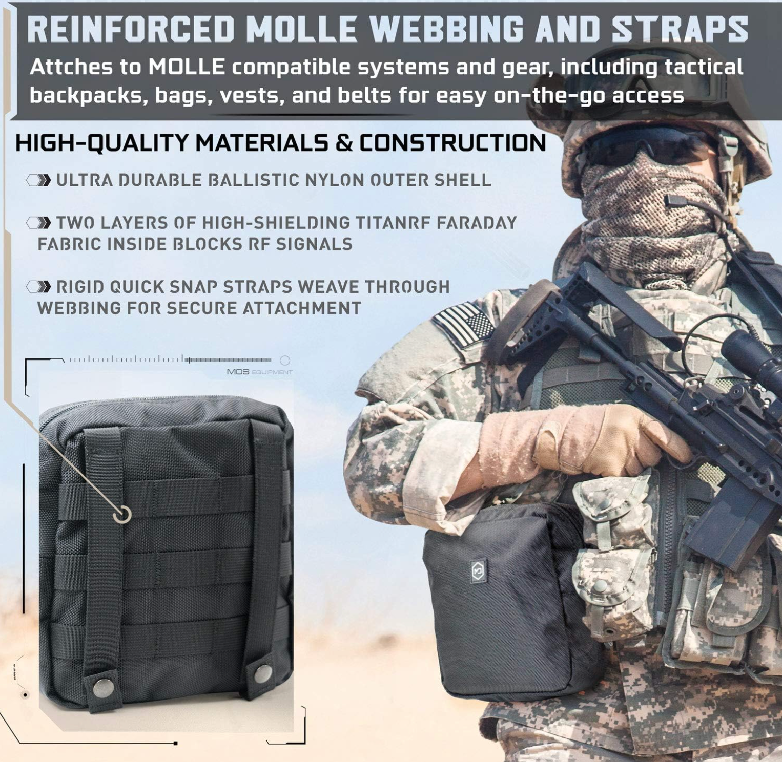 MOLLE Faraday Pouch Military-Grade Bag with RF Signal Blocking Liner Attaches to MOLLE Webbing Systems Anti-Hacking & Tracking Assurance, Data Privacy for Handheld Devices