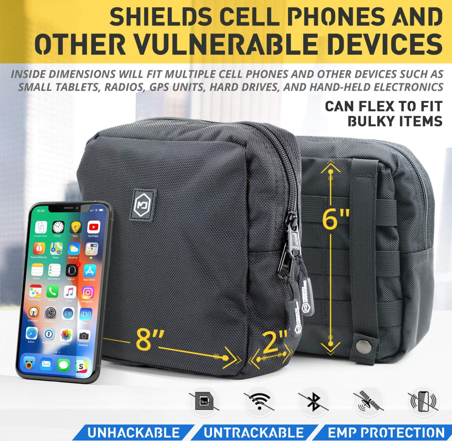 MOLLE Faraday Pouch Military-Grade Bag with RF Signal Blocking Liner Attaches to MOLLE Webbing Systems Anti-Hacking & Tracking Assurance, Data Privacy for Handheld Devices