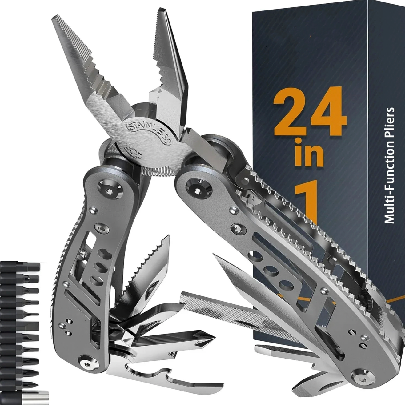 24-in-1 Multitool Pocket Pliers with Knife & Screwdriver β Portable Survival Tool for Camping, Hunting, Hiking & Emergency Repairs