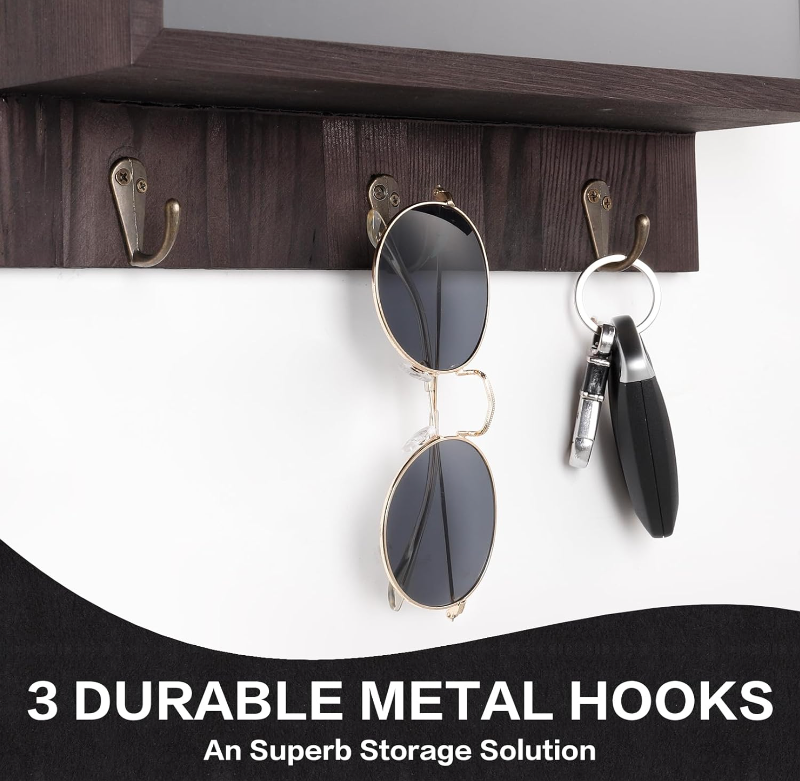 Hidden Gun Storage, Hidden Wall Gun Safe pistol rack Shelf with 3 Hooks for Secret Decor Concealment Furniture, Art Storage Cabinet Wooden Storage Shelves Indoor Picture Frame