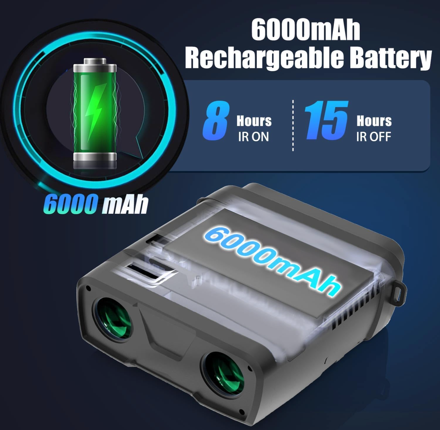 Night Vision Goggles, True 4K Full-Color Night Vision Binoculars, Built-in Powerful Focusable IR, 6000mAh Rechargeable Battery, Super Large Display, Long Viewing Range, Free 64GB Card (Black)