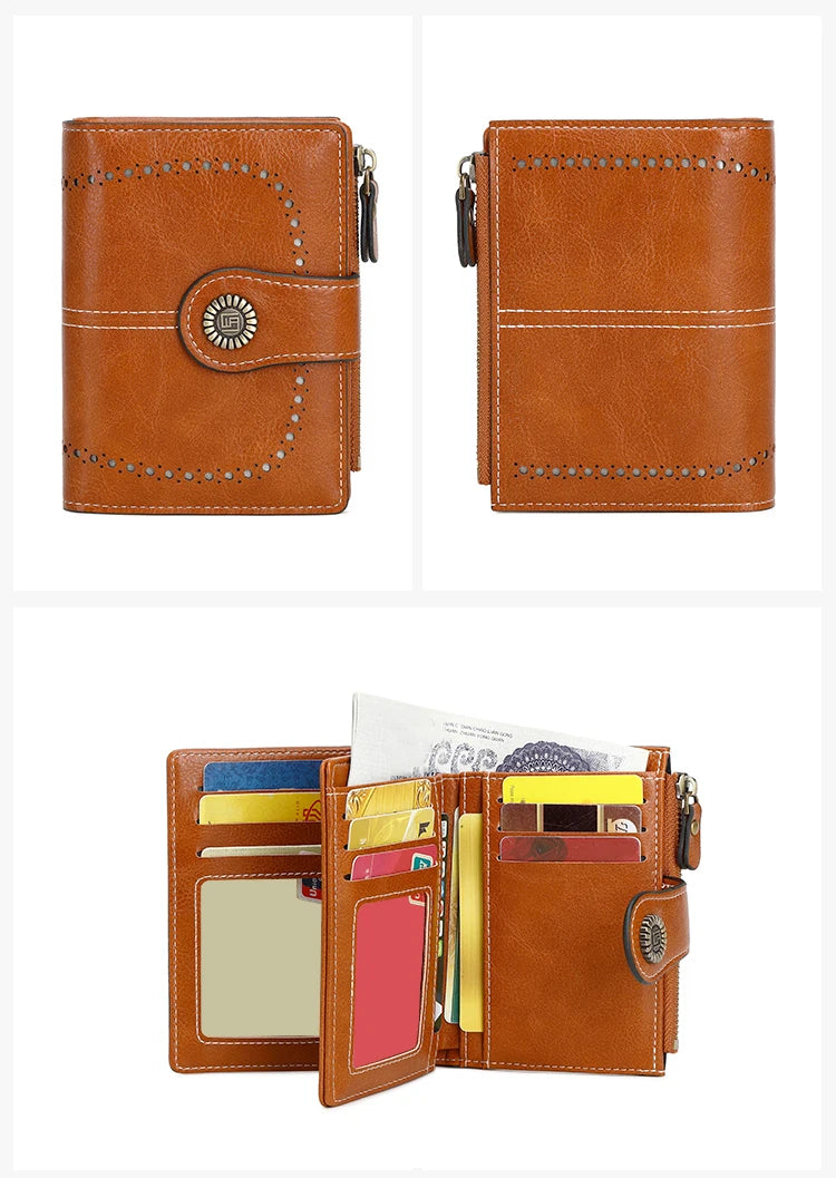 RFID Blocking Women’s Retro Wallet – Multi-Card Holder, Zipper Coin Purse, Anti-Theft Short Wallet with Buckle, Fashion Small Wallet for Cards, Cash, and Coins