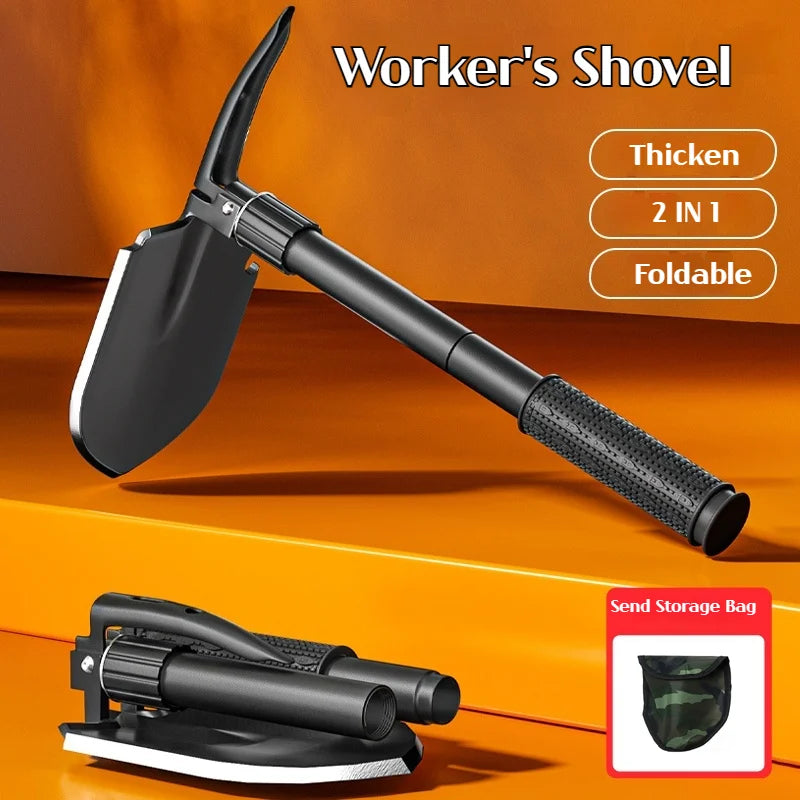 Multifunctional Folding Survival Shovel – Heavy-Duty Carbon Steel Tactical Entrenching Tool with Pickaxe, Saw, and Bottle Opener for Camping, Hiking, Off-Road, and Emergency Use
