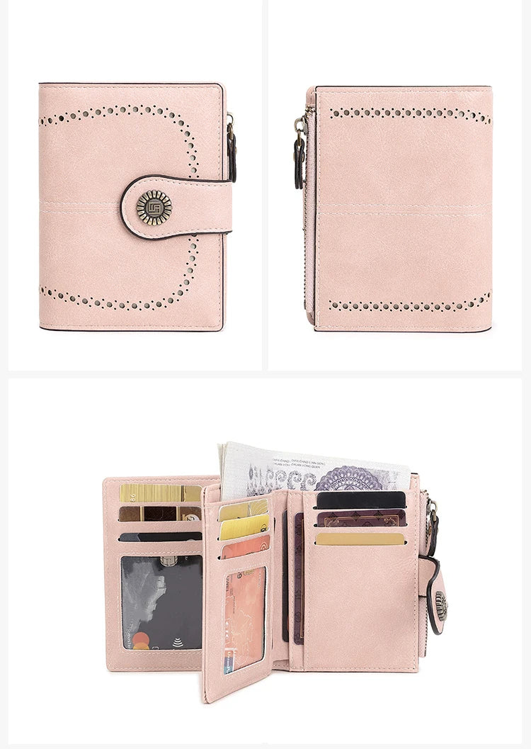 RFID Blocking Women’s Retro Wallet – Multi-Card Holder, Zipper Coin Purse, Anti-Theft Short Wallet with Buckle, Fashion Small Wallet for Cards, Cash, and Coins