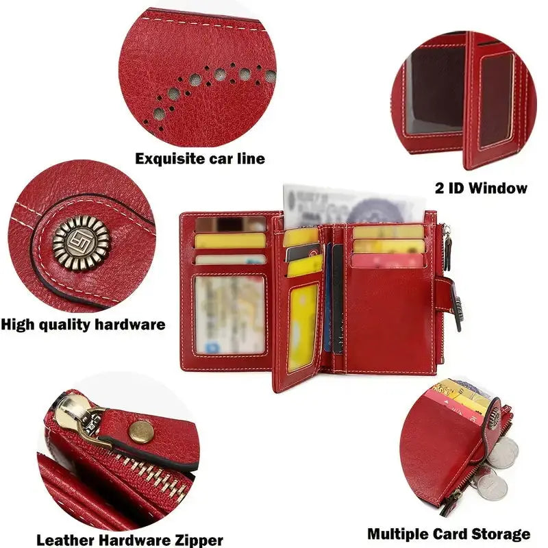 RFID Blocking Women’s Retro Wallet – Multi-Card Holder, Zipper Coin Purse, Anti-Theft Short Wallet with Buckle, Fashion Small Wallet for Cards, Cash, and Coins