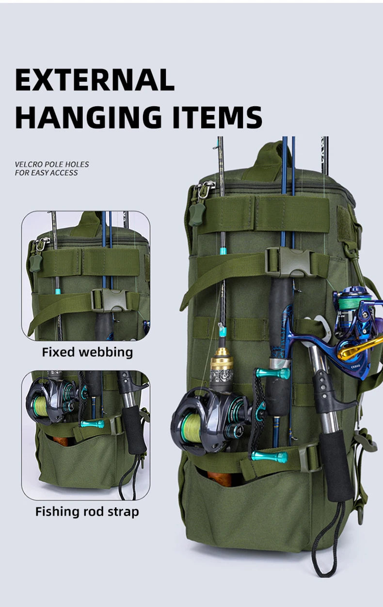 Multifunctional Fishing Tackle Backpack with Rod Holders – Heavy-Duty Molle Storage Bag for Fishing Gear, Camping, Hiking & Outdoor Sports