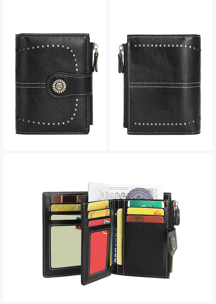 RFID Blocking Women’s Retro Wallet – Multi-Card Holder, Zipper Coin Purse, Anti-Theft Short Wallet with Buckle, Fashion Small Wallet for Cards, Cash, and Coins