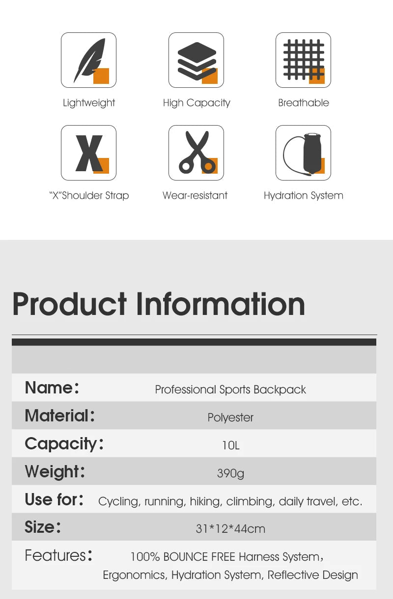 10L Ultralight Cycling Backpack – Ergonomic MTB & Road Bike Hydration Pack with Water Bladder for Hiking, Camping & Climbing