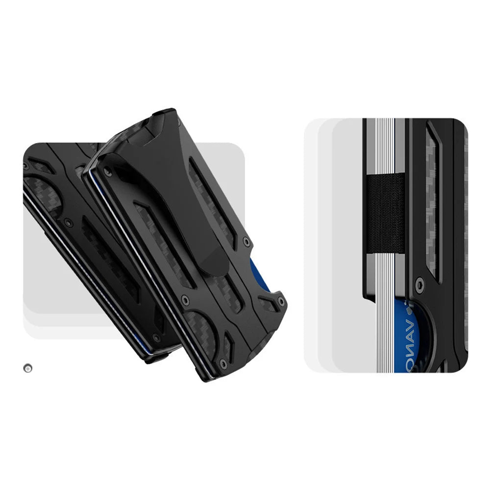 Minimalist Metal Wallet for Men – Slim RFID Blocking Front Pocket Tactical Wallet with Carbon Fiber Card Holder & Money Clip